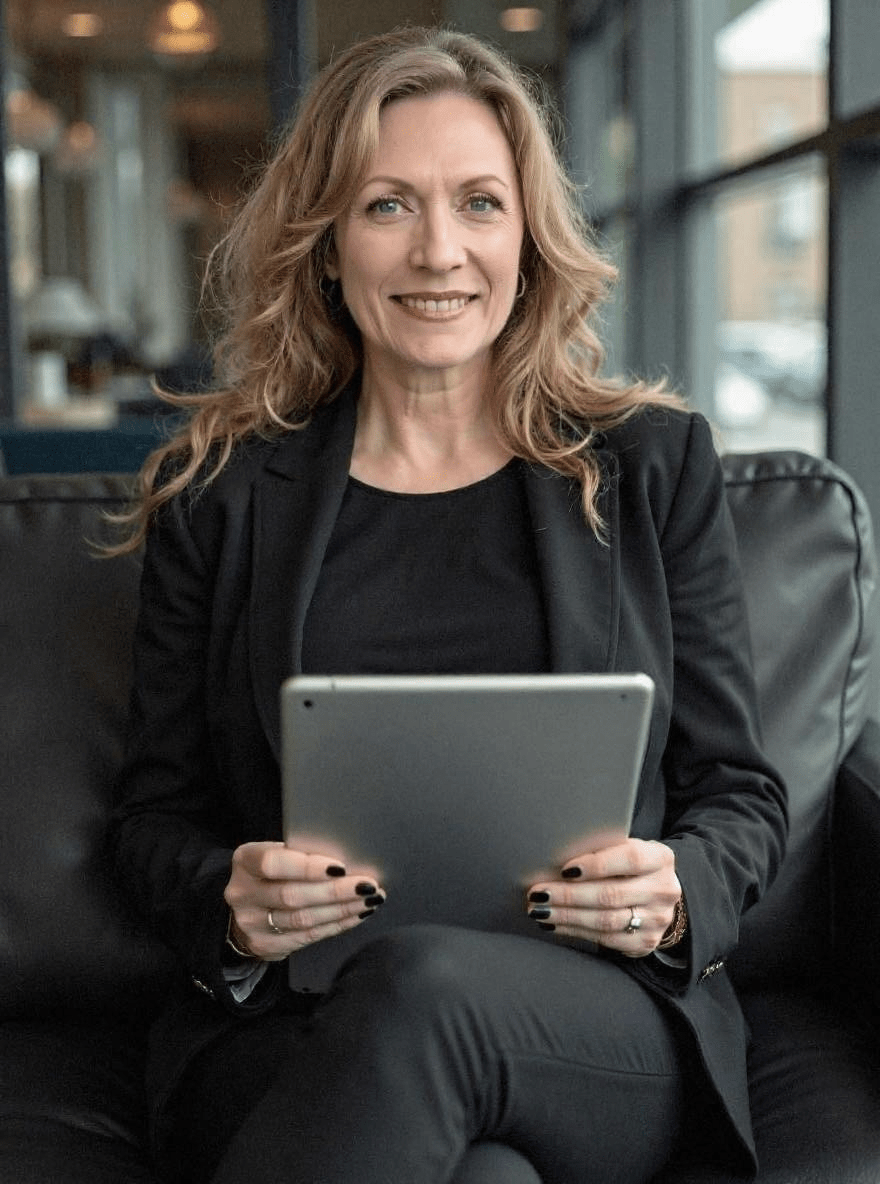 Holly Toscanini smiling while holding a laptop